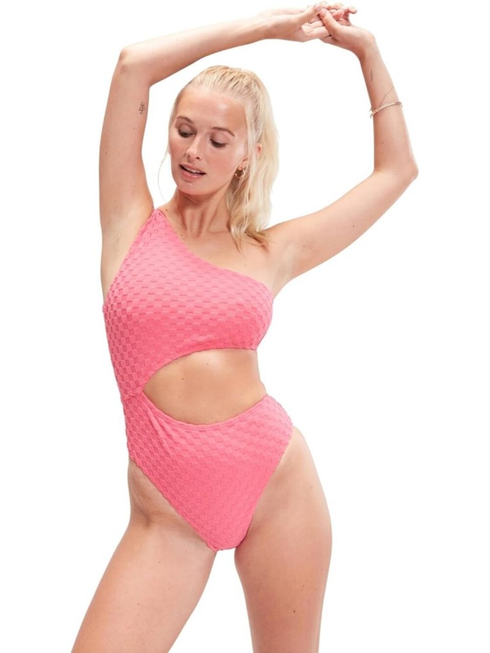 Speedo Terry Asymmetric Cut Out Swimsuit Pink ( XL )